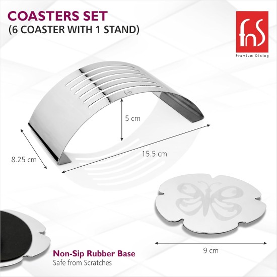 FnS Anemone Stainless Steel Butterfly Shape Coasters for Dining Table for Hot Pots - Coasters for Cups Durable and Long-Lasting (6 Coaster and 1 Stand)