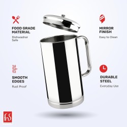 FnS Barista Stainless Steel Strong and Durable Water Pitcher/Jug | Rust-Resistant | Ideal for Water Storage | Dishwasher Safe | Elegant Design | Perfect for Home and Events (1.5 LTR)