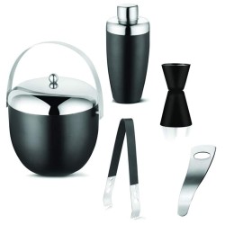 FnS International Pvt Ltd FnS Black Finish 5 Pc Bar Set (Ice Bucket. Cocktail Shaker, Peg Measurer, Ice Tong, Opener)