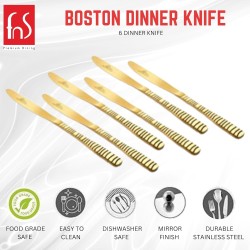 FNS Boston Stainless Steel Gold Dinner/Butter Knives (Set of 6) |Elegant Design |Durable Construction |Perfect for Home and Kitchen