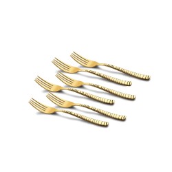 FnS Boston Stainless Steel Gold Dessert Fork (Set of 6) for Dining Table, Home and Kitchen