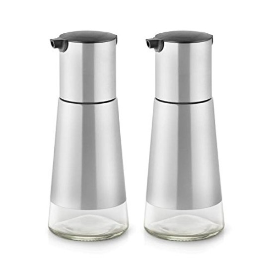 FNS Stainless Steel Elley Drip Free Oil and Vinegar Dispenser Set for Home and Kitchen Refillable Food Grade Safe- 320 ml each (Set of 2)