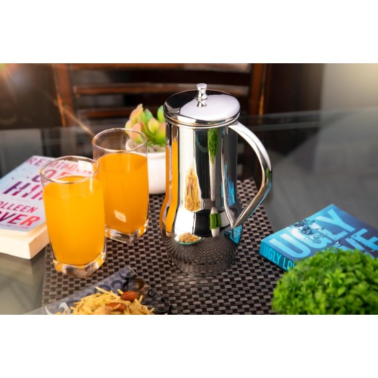 FnS Magnum Stainless Steel Strong and Durable Water Pitcher/Jug | Rust-Resistant | Ideal for Water Storage | Dishwasher Safe | Elegant Design | Perfect for Home and Events (1.2 LTR)