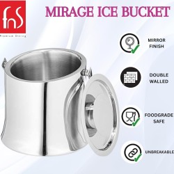 FNS Mirage Double Wall Stainless Steel Insulated Ice Bucket with Lid and Tongs, Great for Home, Cocktail Bar and Parties (1.25 LTR)