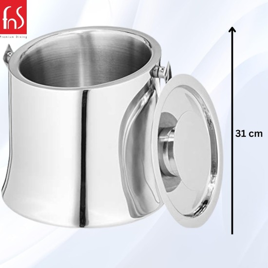 FNS Mirage Double Wall Stainless Steel Insulated Ice Bucket with Lid and Tongs, Great for Home, Cocktail Bar and Parties (1.25 LTR)