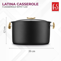 FNS Latina Stainless Steel Double Wall Insulated Designer Black Casserole with Lid | Black Coated | Odour Free | BPA Free | Ideal for Curry Rice Chappati | Easy to Carry | Easy to Store (1600 ml)