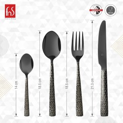 FnS Phoenix Black Finish PVD Coated 24 PCs Cutlery Set with Wooden Box Packaging - 6 Dinner Spoon, 6 Dinner Forks, 6 Teaspoons & 6 Dinner/Butter Knives