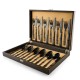 FnS Phoenix Black Finish PVD Coated 24 PCs Cutlery Set with Wooden Box Packaging - 6 Dinner Spoon, 6 Dinner Forks, 6 Teaspoons & 6 Dinner/Butter Knives