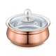 FnS Relish Stainless Steel Copper Finish Double Wall Handi with Glass Lid - 700ml (Large)