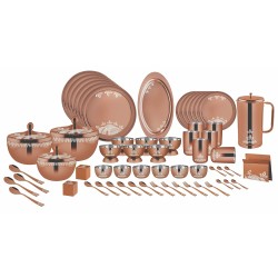 FnS GOND 60 pcs Stainless Steel Dinner Set (6 Full Plate, 6 Quarter Plate, 12 Bowl, 6 Serving Bowl, 6 Pudding Cup, 6 Dinner Spoon, 6 Dessert Spoon, 4 Serving Spoon, 6 Glasses, 1 Pitcher & 1 Rice Tray)