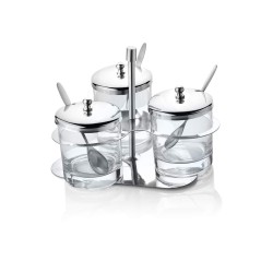 FNS Trino Cruet Spice Jar Sets, 3 PCS Stainless Steel and Glass Condiment Set, Seasoning Container With Lid Spoon (Capacity 245ml Each)