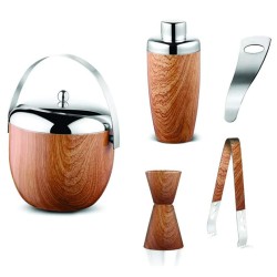 FnS International Pvt Ltd FnS Wooden Finish 5 Pc Bar Set (Ice Bucket. Cocktail Shaker, Peg Measurer, Ice Tong, Opener)