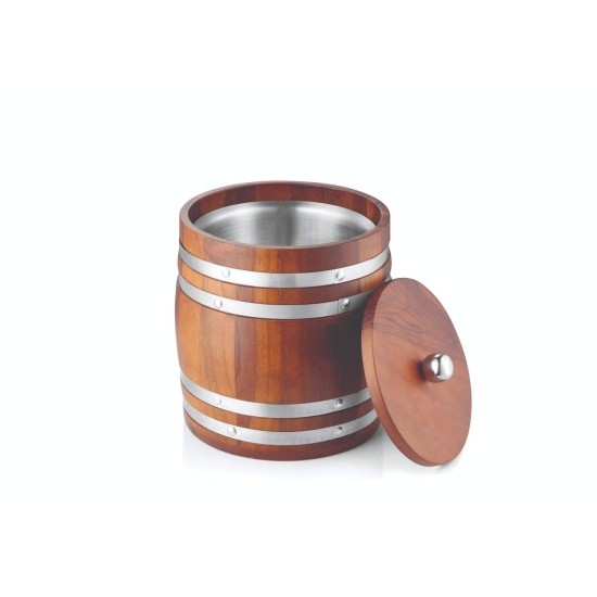 FnS Wooden Finish Food Safe Stainless Steel Ice Bucket for Home & Bar (1 Wooden Ice Bucket)