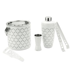 FnS Zurich White Finish 5 Pc Bar Set (Ice Bucket, Cocktail Shaker, Peg Measure, Ice Tong, Opener)(White)