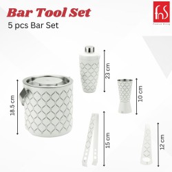 FnS Zurich White Finish 5 Pc Bar Set (Ice Bucket, Cocktail Shaker, Peg Measure, Ice Tong, Opener)(White)