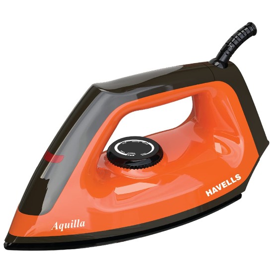 Havells Dry Iron Aquilla 1000W | Iron Press German Technology | Non Sick Coated Sole Plate | Shock Proof Body | 2 Yr Manufacturer Warranty (Orange/Black)