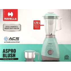 Havells Aspro Plus 400W 2 Jar Mixer Grinder, High Speed 21000 RPM Motor, 304 SS Blades, 5 Years Motor Warranty with Overload Protector, 1.5 Ltr Bigger Size Blending Jar