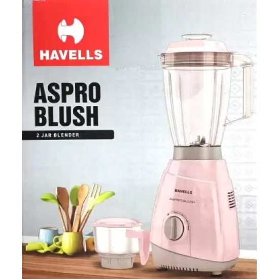 Havells Aspro Plus 400W 2 Jar Mixer Grinder, High Speed 21000 RPM Motor, 304 SS Blades, 5 Years Motor Warranty with Overload Protector, 1.5 Ltr Bigger Size Blending Jar