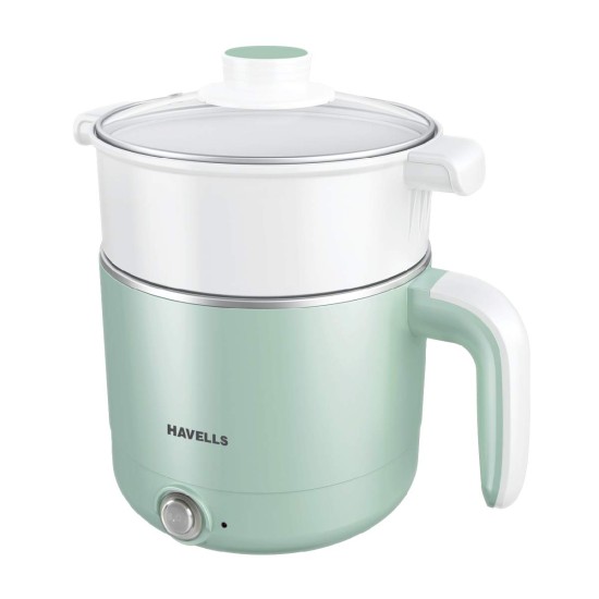 Havells Capture 1.2 Ltr Multi Cook Kettle with Steamer Basket| 304 SS Rust Resistant Body | Wider Mouth| Keep Warm Function | Steam Sensor Auto Cut Off | Cool Touch Outer Body | 2 Yr Warranty