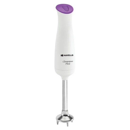 Havells Classique PLUS Low Noise 300 watt Hand Blender with Detachable Stainless Steel Stem, Double Bush,Copper Motor & 2 Years Warranty(Violet and white)