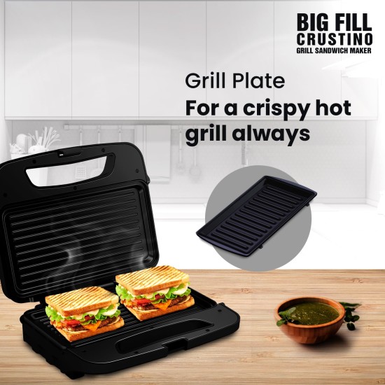 Havells Big Fill Crustino Grill Sandwitch Maker 900W With Food Grade Non Stick Grill Plates 2 Years Warranty