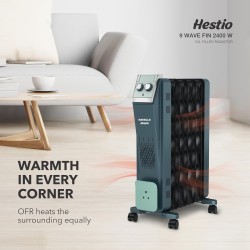 Havells Hestio 9 Wave Fin OFR 2400 Watt with 3 Heat Setting 800W/1200W/2000W & PTC Heater 400W (Blue & Black)