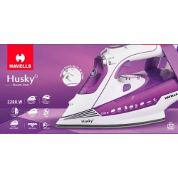 Havells Plastic Husky 2200 W Steam Iron With Auto Shut Off, Steam Boost, Vertical, Horizontal Ironing, Anti Drip, Self-Cleaning&Anti Calc Technology. (Purple), 2200 Watts