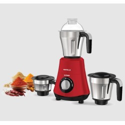 Havells Hydro 750 watt Mixer Grinder with 3 Wider mouth Stainless Steel Jar, Hands Free operation, SS-304 Grade Blade & 5 year motor warranty (RED)