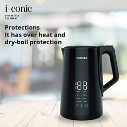 Havells I-Conic 1.5 Litre Digital Kettle with double wall and 304 stainless steel tank (Black)