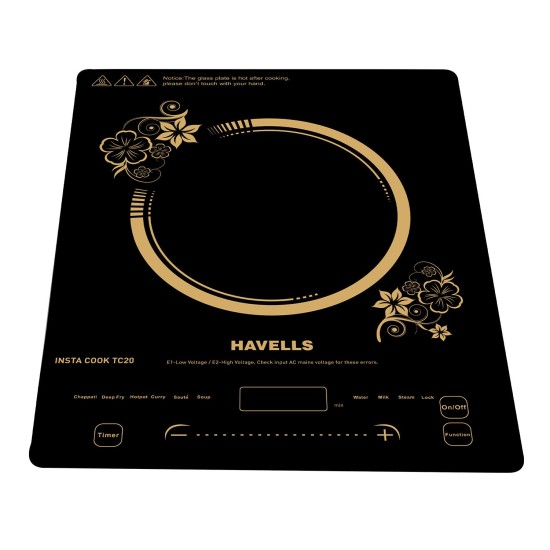 Havells Induction Glass Ceramic Cooktop Tc20 With 9 Cooking Modes Bis Approved 2000 Watt With 3 Year Coil Warranty - Black