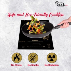 Havells Induction Glass Ceramic Cooktop Tc20 With 9 Cooking Modes Bis Approved 2000 Watt With 3 Year Coil Warranty - Black