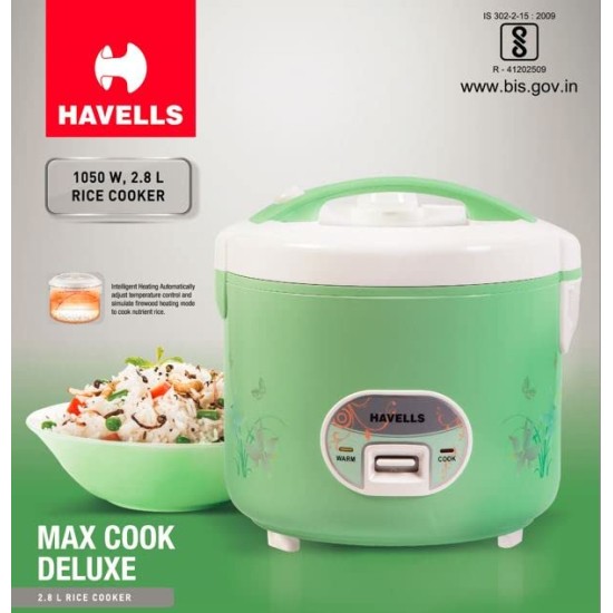 Havells Max Cook Dlx Cl 2.8 Ltr Rice Cooker, 2.8 Liter, Light Green