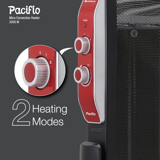 Havells Room Heater 1500W Pacifio Mica| Micathermic Technology for Rapid & Instant Heating | Silent Operation, Comfortable Breathing & Anti Dryness| 2 Heat Setting | 2 Year Warranty| Black & Rose Gold