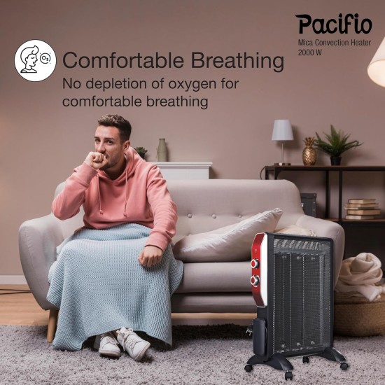 Havells Room Heater 2000W Pacifio Mica| Micathermic Technology for Rapid & Instant Heating | Silent Operation, Comfortable Breathing & Anti Dryness| 2 Heat Setting | 2 Year Warranty| Black & Rose Gold