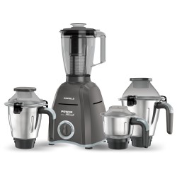 Havells Power Hunk (4 Jar) 800 watt Mixer Grinder with 3 Wider mouth Stainless Steel Jar, Hands Free operation, SS-304 Grade Blade & 7 year motor warranty (Grey)