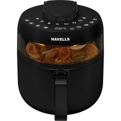 Havells Air Fryer Prolife Crystal | See-Through Window | 85% Less Oil | 5L Pan | 8 Presets Menu | Auto Restart | Touch Screen | Digital Display |Dehydrator Mode | 1500 Watt & 2 Year Warranty, 5 Liter