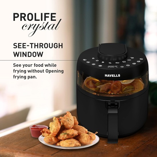 Havells Air Fryer Prolife Crystal | See-Through Window | 85% Less Oil | 5L Pan | 8 Presets Menu | Auto Restart | Touch Screen | Digital Display |Dehydrator Mode | 1500 Watt & 2 Year Warranty, 5 Liter