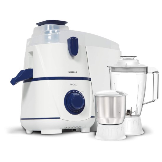 Havells Rigo Juicer Mixer Grinder, 500 Watt, 2 Jars (White and Navy Blue )