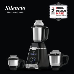 Havells Mixer Grinder Silencio | Powerful HVDC Motor |Hands Free Operation | Triple Safety Protection | Double Layered Jars | Smart Digital Control | 5 Year Motor Warranty – 3 Jar (Black)