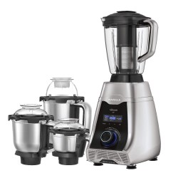 Havells Silencio Lowest Noise 4 Jar Mixer Grinder with HVDC Technology, Slow Speed Grinding, Double Layer Insulated Steel Jar, LED Display/Pre-Set Options & Hands free operation (Grey Black)500 Watts