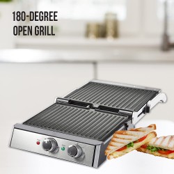 Havells Toastino 4 Slice Grill & Bbq Timer With Dual Function-Sandwich Maker & Griller | Non Stick Coated Grill Plates | 180 Degree Open Grill | Temperature Control | Stainless Steel |, 2000 Watts