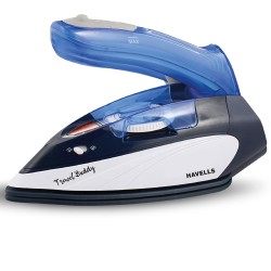 Havells Plastic Travel Buddy 800 Watt Steam Iron With Steam Burst, Cermanic Sole Plate, Foladable Handle, Horizontal & Vertical Steaming, 2 Years Warranty. (Blue Grey), 800 Watts