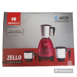 Havells Zello (3 Jar) Mixer Grinder (Red),750 Watt