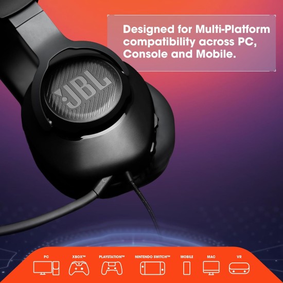 JBL Quantum 100 Wired Over Ear Gaming Headphones with Mic, 40mm Dynamic Drivers, Quantum Sound Signature,PC/Mobile/PS/Xbox/Nintendo/VR Compatible