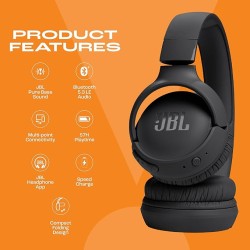 JBL Tune 520BT Wireless On Ear Headphones with Mic, Pure Bass Sound, Upto 57 Hrs Playtime, Lightweight, Bluetooth 5.3 