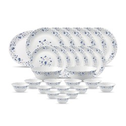 La Opala Diva, Classique Collection, Opal Glass Dinner Set 27 pcs, Blue Mystique, White