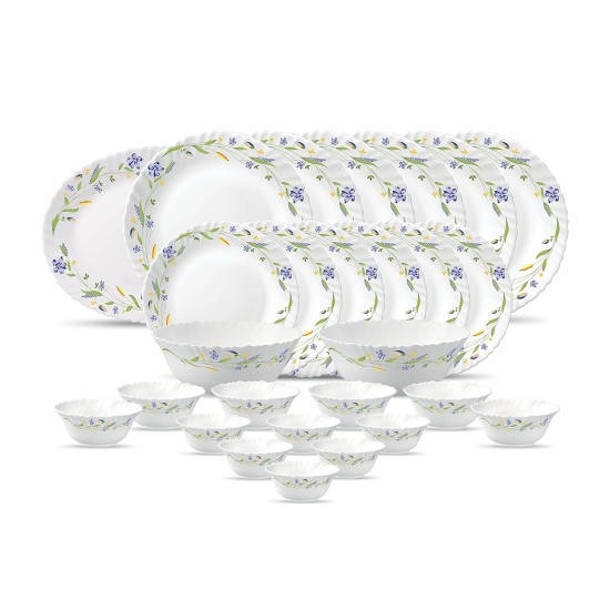 La Opala Diva, Classique Collection, Opal Glass Dinner Set 27 pcs, Morning Glory, White