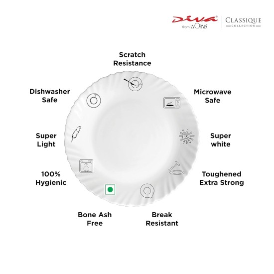 La Opala Diva, Classique Collection, Opal Glass Dinner Set 27 pcs, Twilight Bouquet, White, Standard