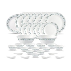 La Opala Diva Classique Collection Opal Glass Crockery | for Family of 6 | Dinner Set 33 pcs Lavender Dew | Plates & Bowls for Dining | Microwave Safe | 100% Vegetarian | Extra Strong | White