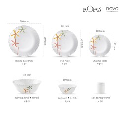 La Opala, Novo Collection, Opal Glass Dinner Set 23 pcs, Autumn Flower, White